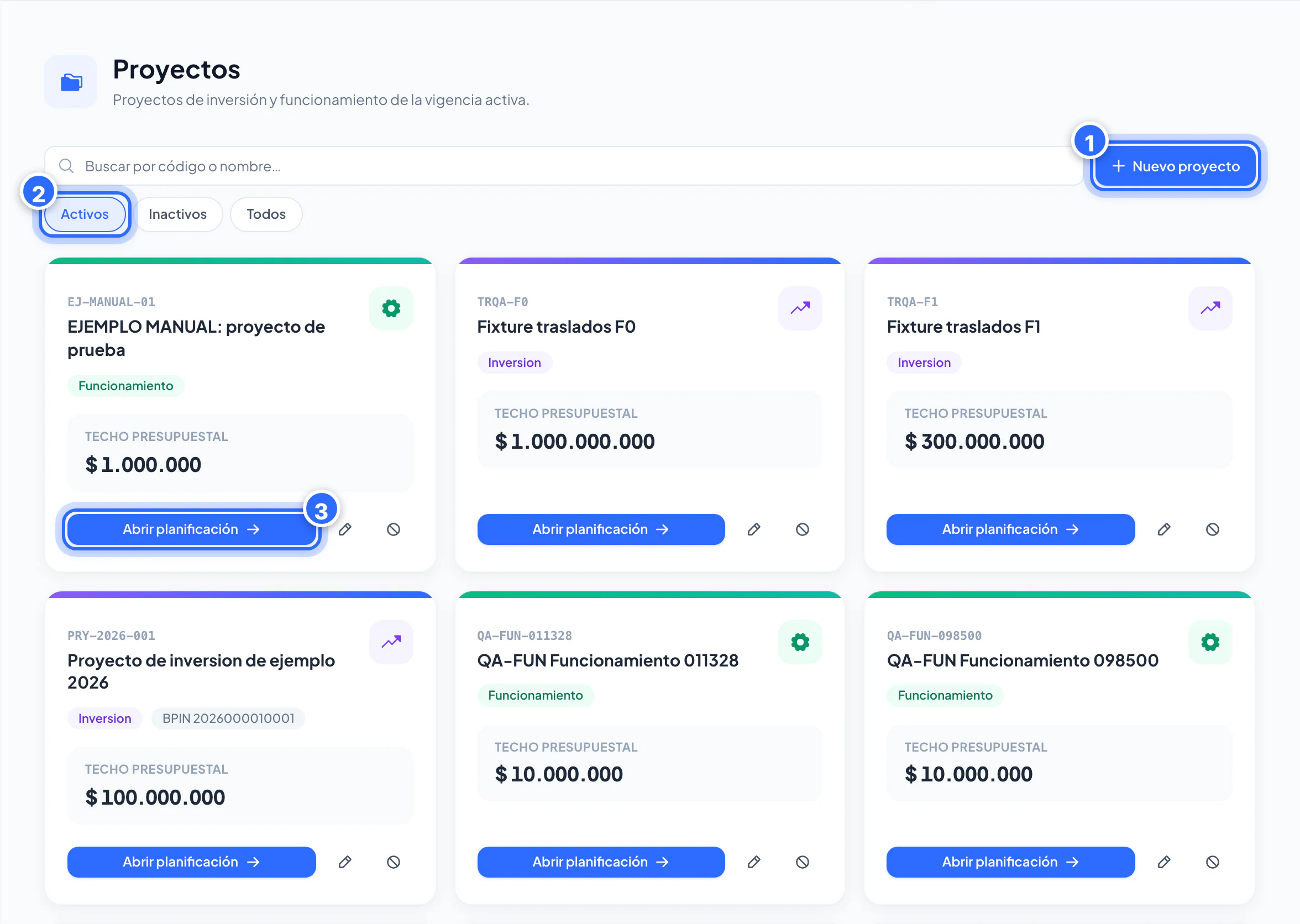 Lista de proyectos