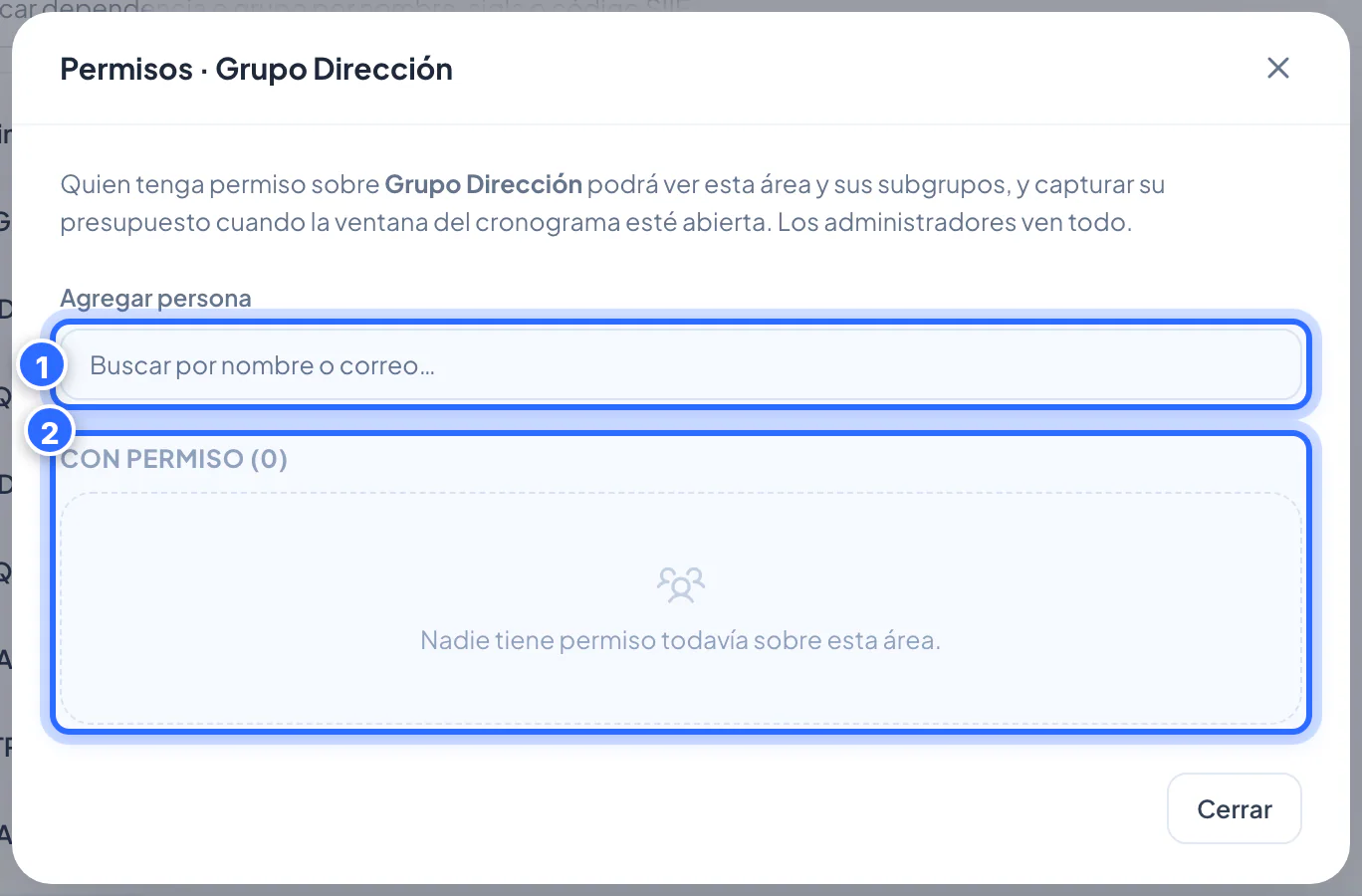 Permisos de un grupo en el organigrama