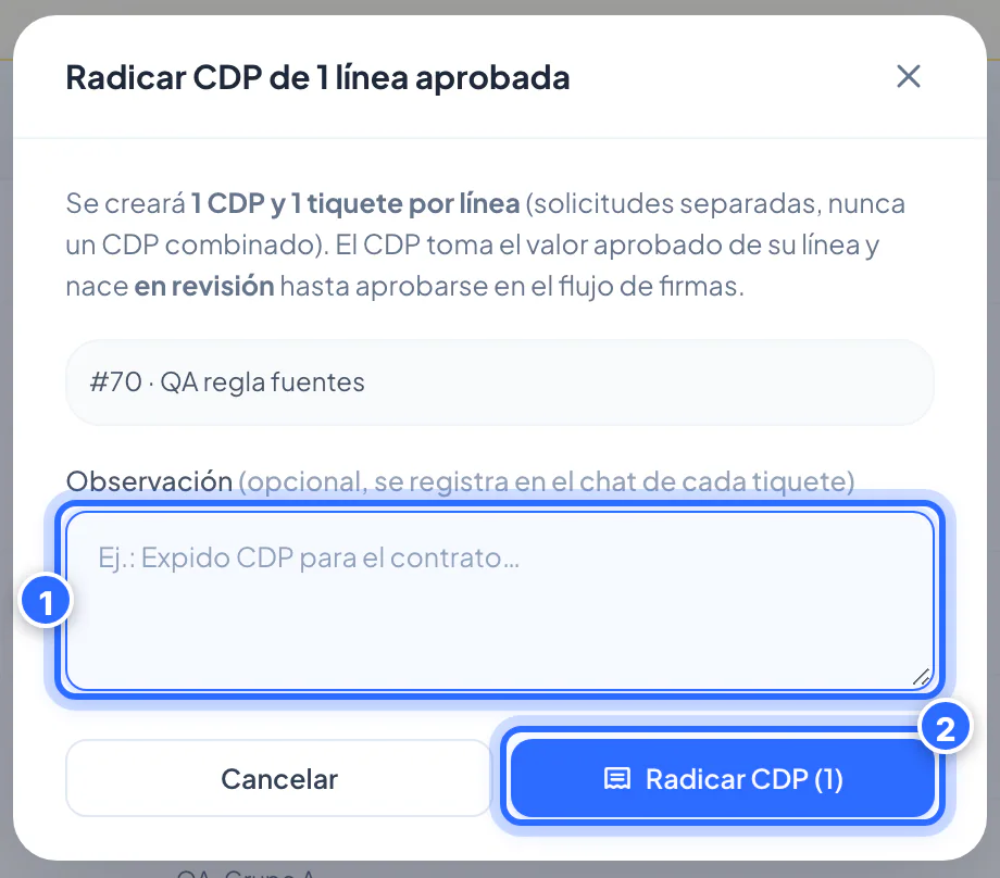 Radicar CDP de una línea