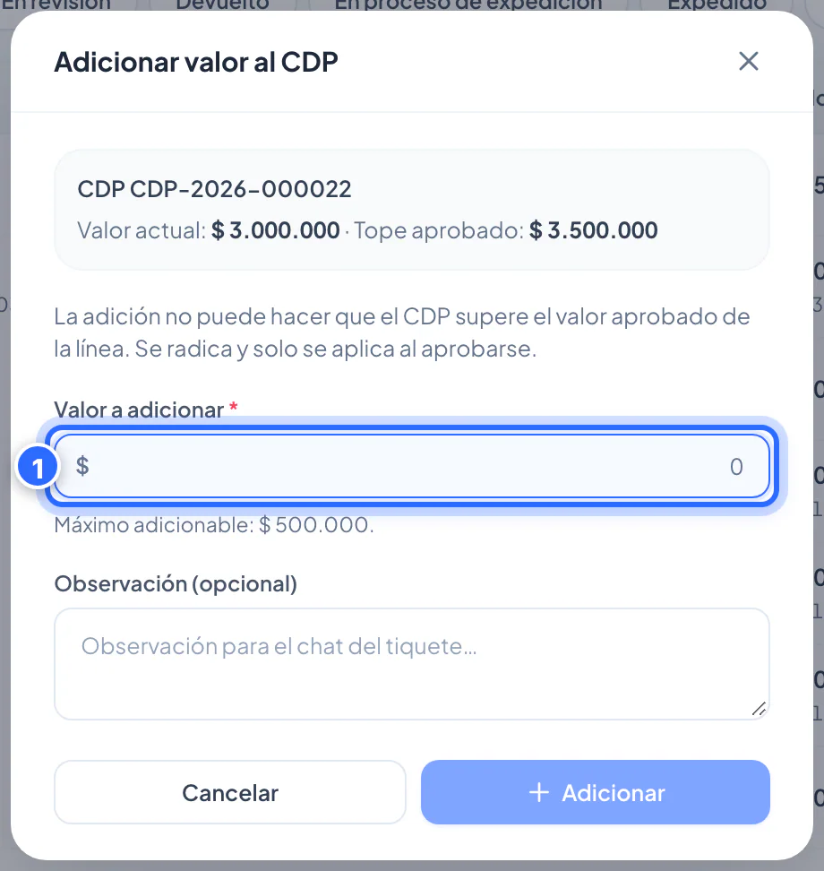 Adicionar valor al CDP