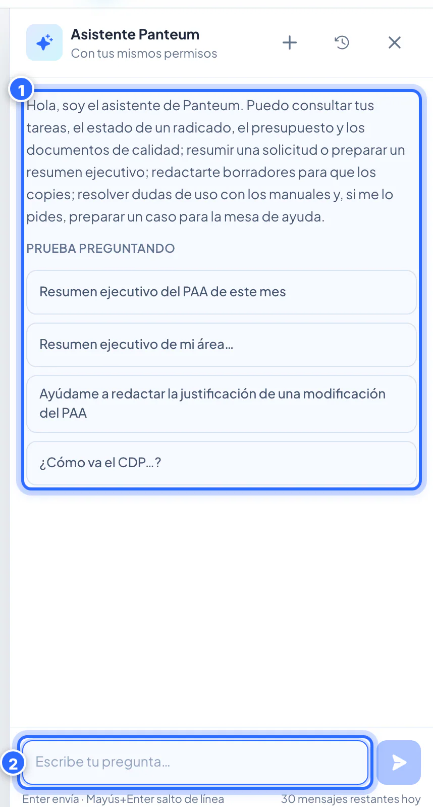 Panel del Asistente en Presupuesto