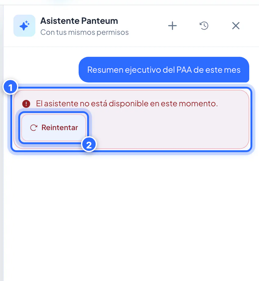 Aviso cuando el asistente no está disponible
