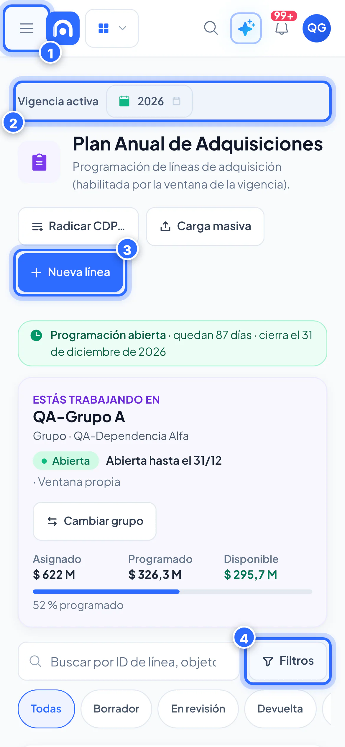 Programación del PAA en el celular